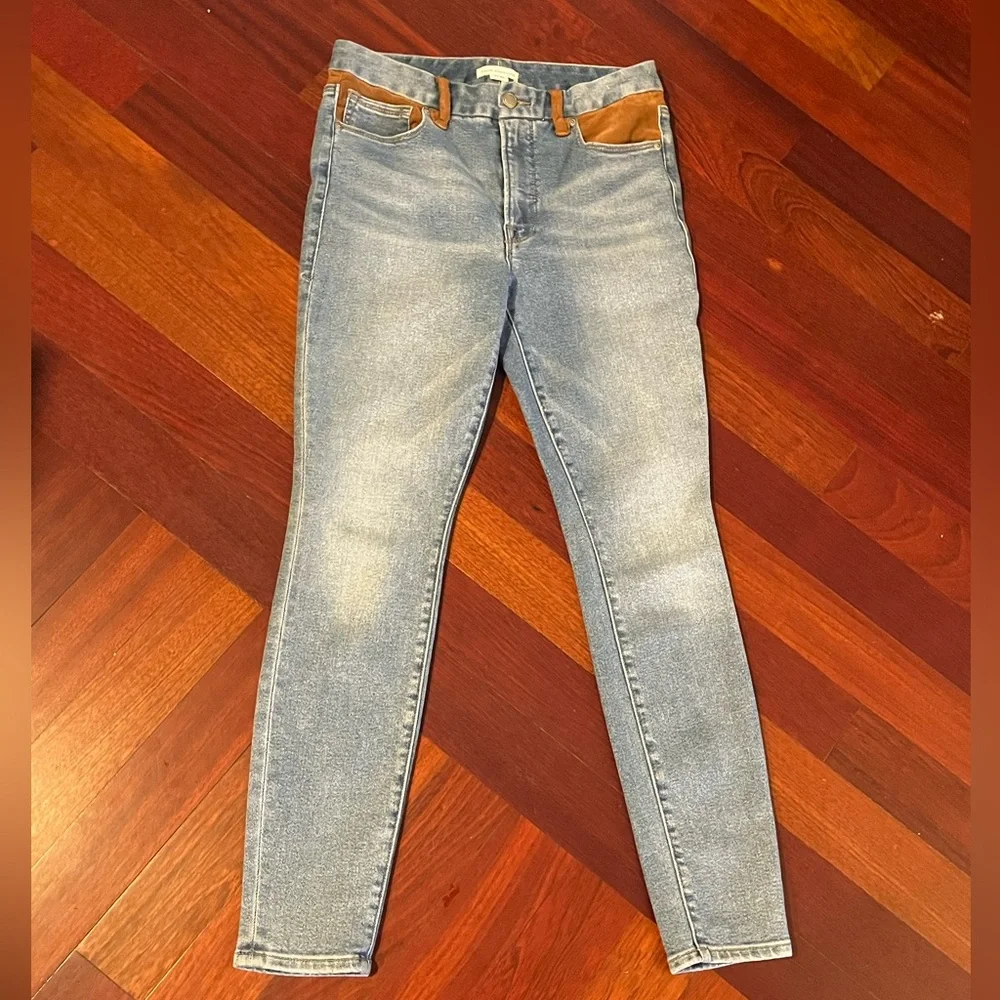 Good American Suede Mixing Skinny Jeans Size 4/27 Faux Vegan Western Cowgirl